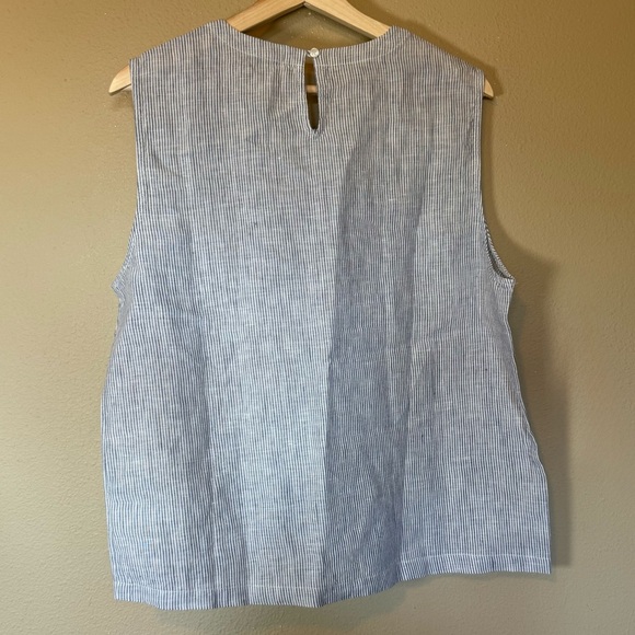 Quince Blue White Striped 100% European Linen Tank NWT Size Large - Picture 3 of 7